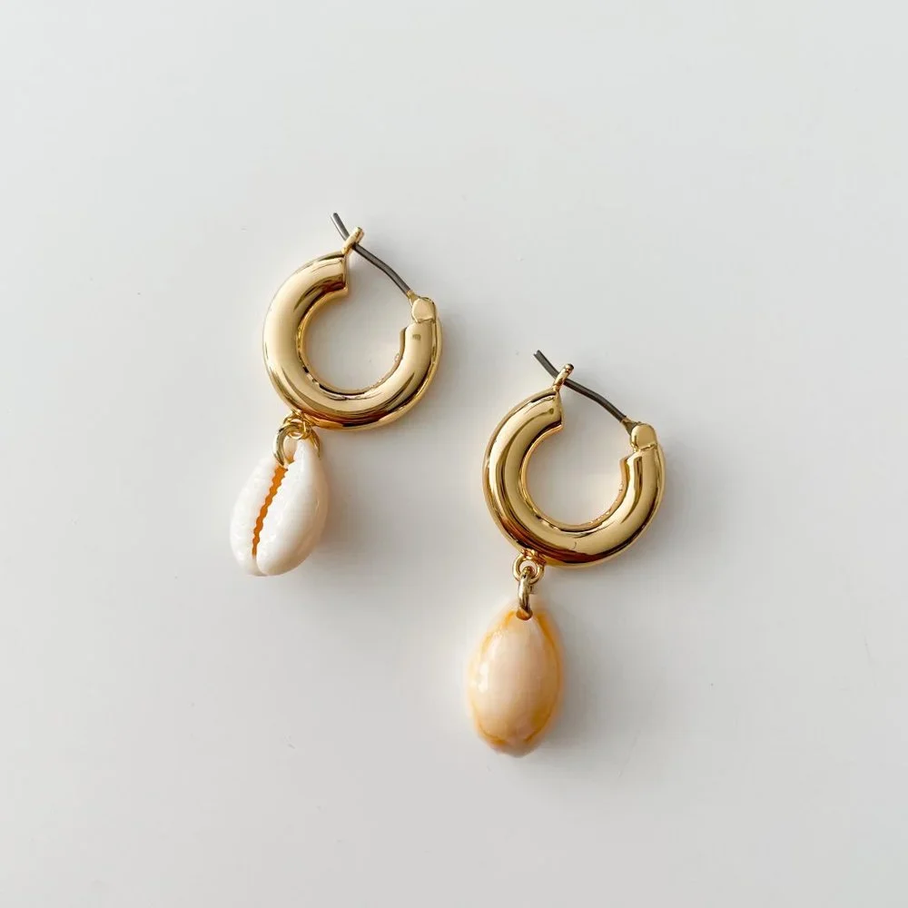 J. Crew Cowrie Shell Drop Huggie Hoop Earrings - Picture 2 of 3
